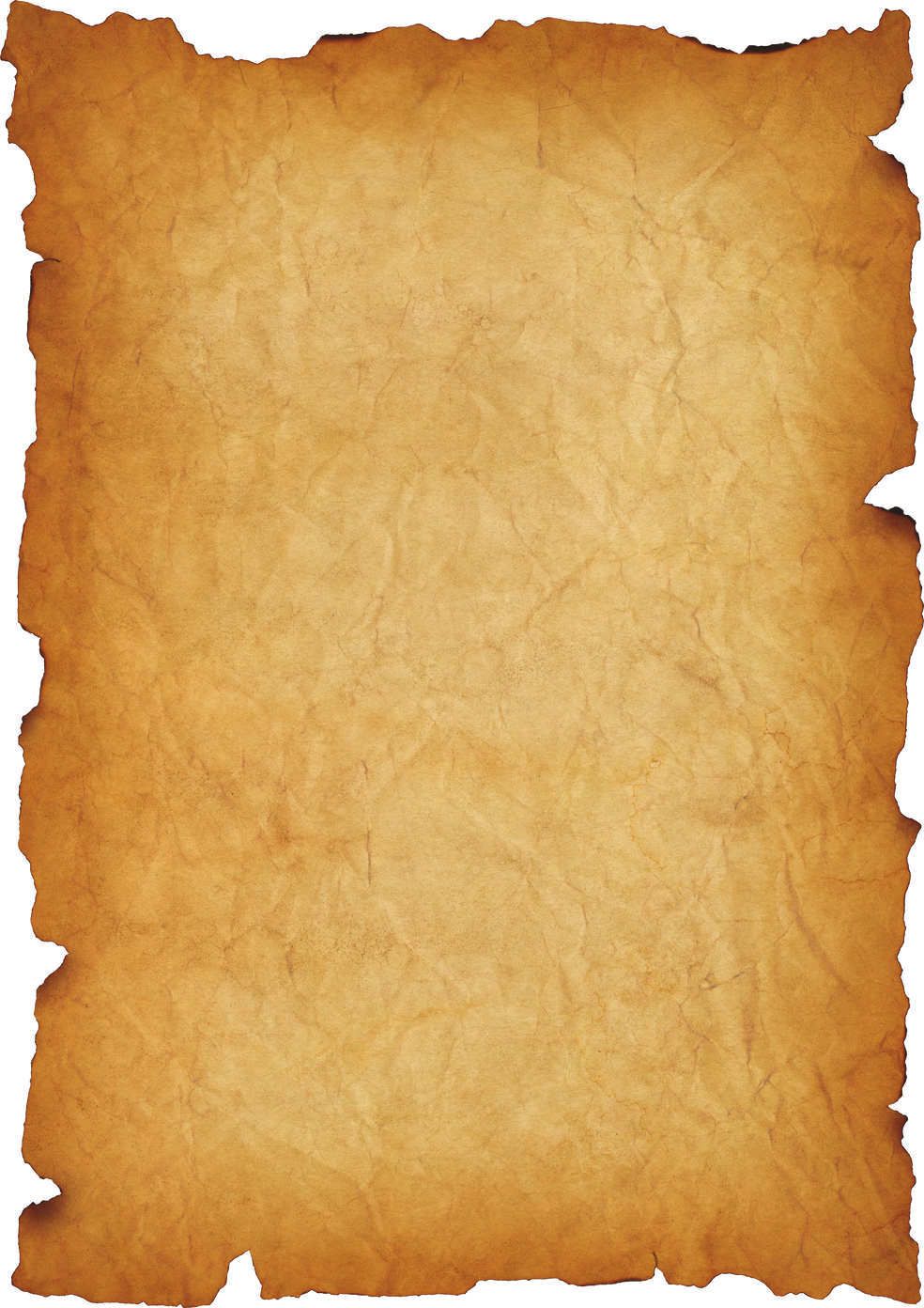 Old mediaeval paper sheet. Parchment scroll isolated on white